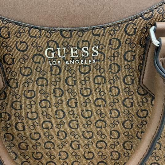 Guess Womens Brown Leather Signature Print Zipper Pockets Satchel Bag Purse image number 5