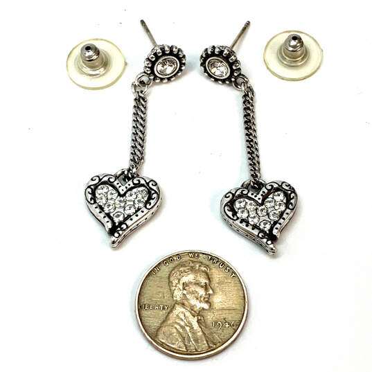 Designer Brighton Silver-Tone Crystal Cut Stone Heart Shape Dangle Earrings image number 3