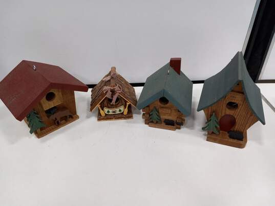4pc Set of Assorted Wooden Handmade Birdhouses image number 1