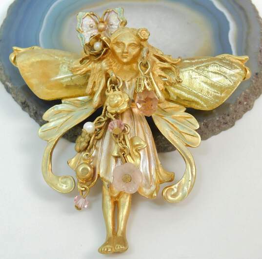 Kirks Folly Designer Gold Tone Icy Rhinestone Fairy Brooch Pendant 40.9g image number 8