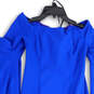 Womens Blue Flutter Bell Sleeve Off The Shoulder Sheath Dress Size 6 image number 3