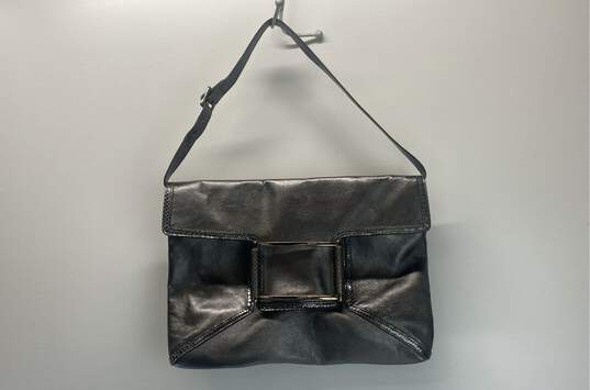 Lambertson Truex Silver Metallic Leather Buckle Shoulder Bag image number 4