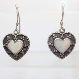 Artisan MO Signed Sterling Silver Mother of Pearl Heart Earrings alternative image