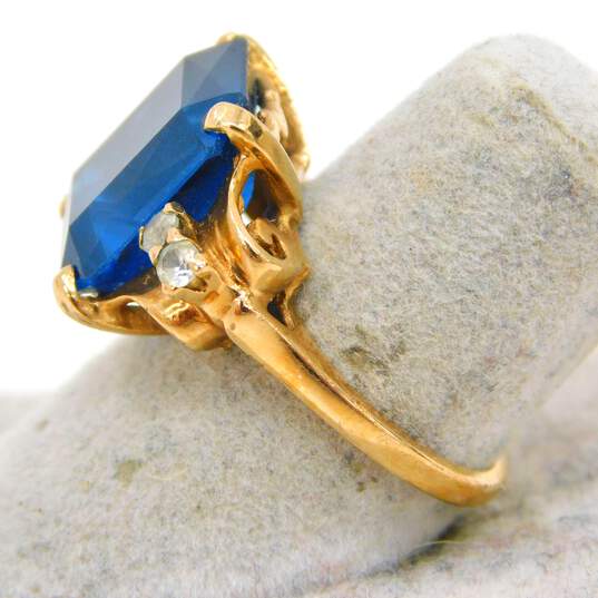 Vintage 10K Yellow Gold London Blue Topaz & Clear Quartz Accented Statement Ring 5.8g image number 4