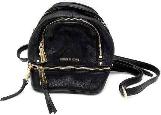 Michael Kors Rhea Black Pebble Grain Leather Mini Backpack image number 1