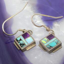 Artisan PC Signed Sterling Silver Opal Inlay Earrings