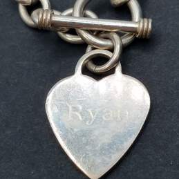 Sterling Silver Rolo Chain Heart Tag 8 1/2" "Ryan" Toggle Bracelet 29.7g alternative image
