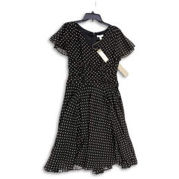 NWT Womens Black Heart Print V-Neck Short Sleeve Fit & Flare Dress Size 6