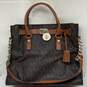 Michael Kors Womens Hamilton Brown Monogram Leather Bag Charm Satchel Handbag image number 1