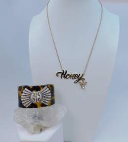 Designer J Crew & Betsey Johnson Rhinestone Cuff Bracelet & Honey Necklace 39.4g