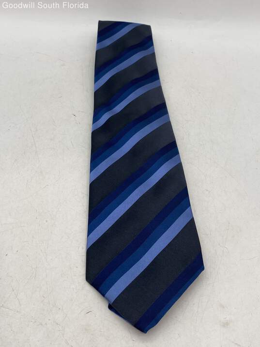 Authentic Yves Saint Laurent Mens Black Blue Striped Printed Designer Tie image number 1