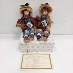 Heritage Signature Collection Porcelain Scarecrow Dolls 2pc Bundle