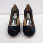 Badgley Mischka Black Satin Heels With Rhinestones Size 6.5 image number 4