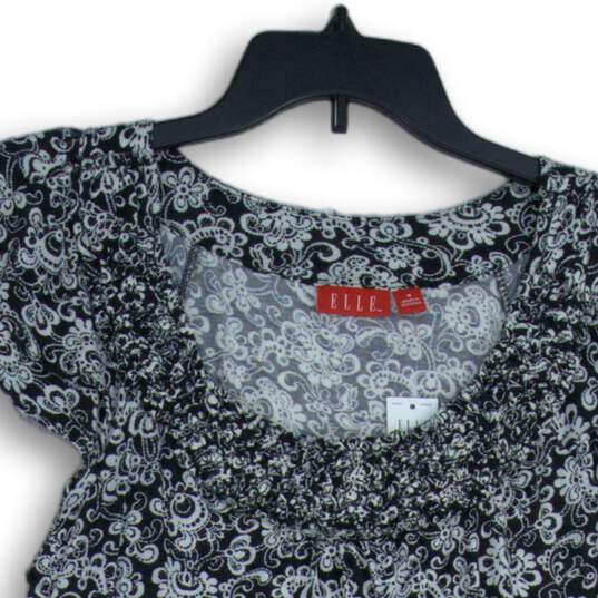 NWT Elle Womens Black White Floral Ruffle Round Neck Blouse Top Size S image number 3