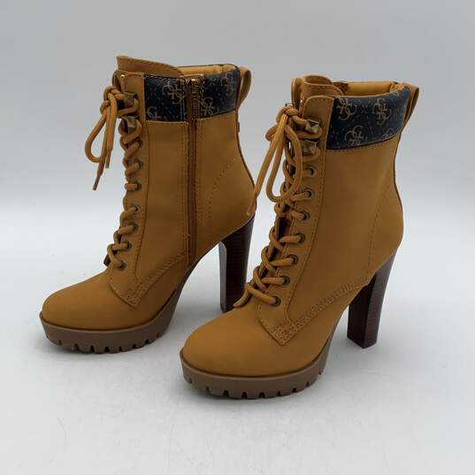 Guess Womens Tetia2 Yellow Brown Leather Block Heel Size Zip Ankle Booties Sz 7M image number 1