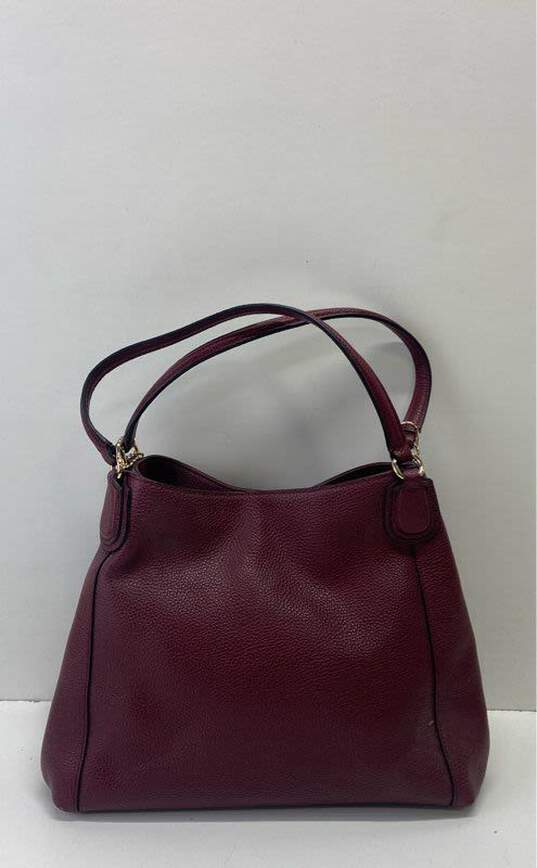 COACH Edie Burgundy Pebbled Leather Satchel Bag image number 2