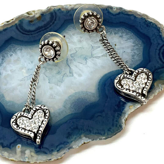 Designer Brighton Silver-Tone Crystal Cut Stone Heart Shape Dangle Earrings image number 1
