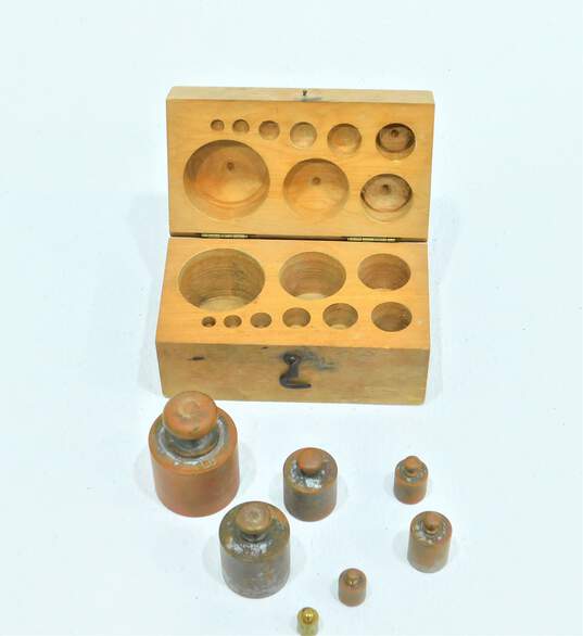 Brass Calibration Weight 17pc Set w/ Wood Case Missing 2 pieces image number 1