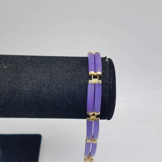 HN 14k Gold Double Row Lavender Jade Bracelet 19.6g image number 3