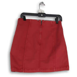 Womens Red Denim Flat Front Back Zip Stretch Classic Mini Skirt Size 12 alternative image