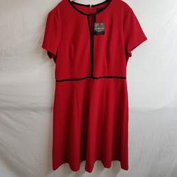 Liz Claiborne A-Line Dress - Red with Black Trim Size 18