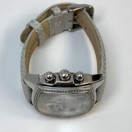 Designer Invicta Silver-Tone Gray Leather Strap Rhinestone Analog Wristwatch alternative image