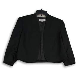 Kasper Womens Black 3/4 Sleeve Open Front Cropped Blazer Size 14