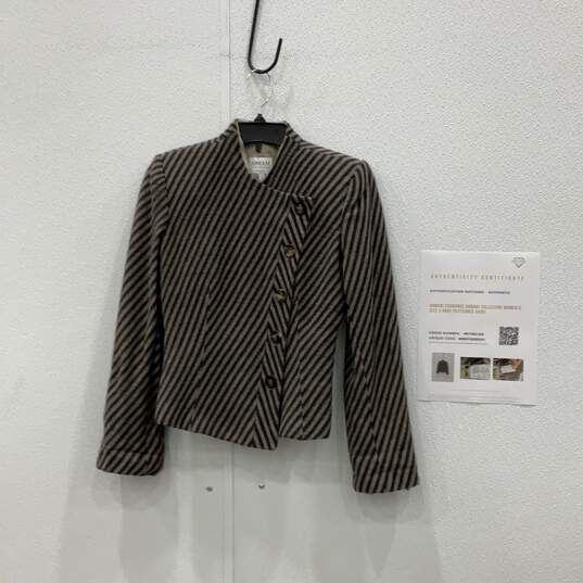 Armani Collezioni Womens Gray Striped Asymmetrical Jacket Shirt Sz 4 With COA image number 1