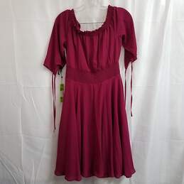Sam Edelman Off-Shoulder Fit & Flare Pleated Collar Raspberry Red Dress Size 10 alternative image
