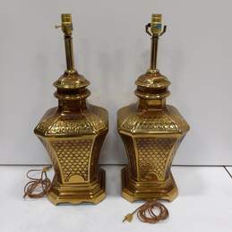 Vintage Hollywood Regency Brass Table Lamp Pair