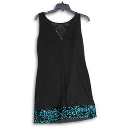 Womens Black Blue Sequins Round Neck Sleeveless Pullover Shift Dress Size M alternative image