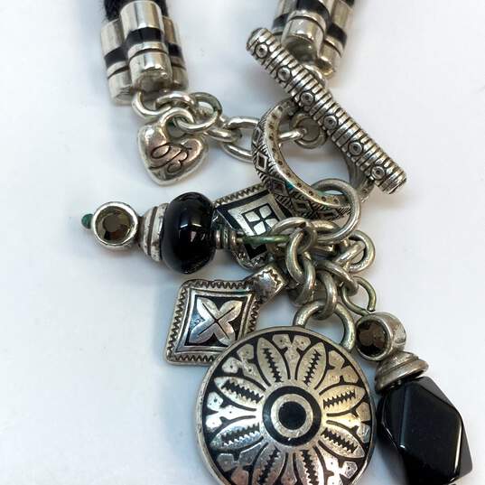 Designer Brighton Silver-Tone Multi Strand Black Cord With Toggle Charm Necklace image number 4