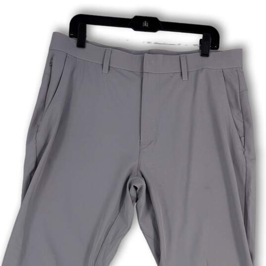 Mens Gray Flat Front Slash Pocket Straight Leg Dress Pants Size 34X32 image number 3