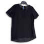 Womens Black Round Neck Short Sleeve Back Zip Sheer Blouse Top Size 6T image number 1