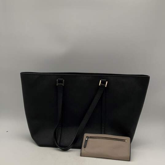 Kate Spade Womens Black Leather Double Strap Tote Bag Purse w/ Tan Wallet image number 3