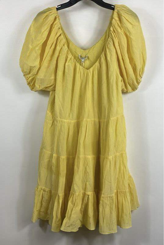NWT Rebecca Taylor Womens Yellow Silk Textured Tiered V-Neck Mini Dress Size L image number 1