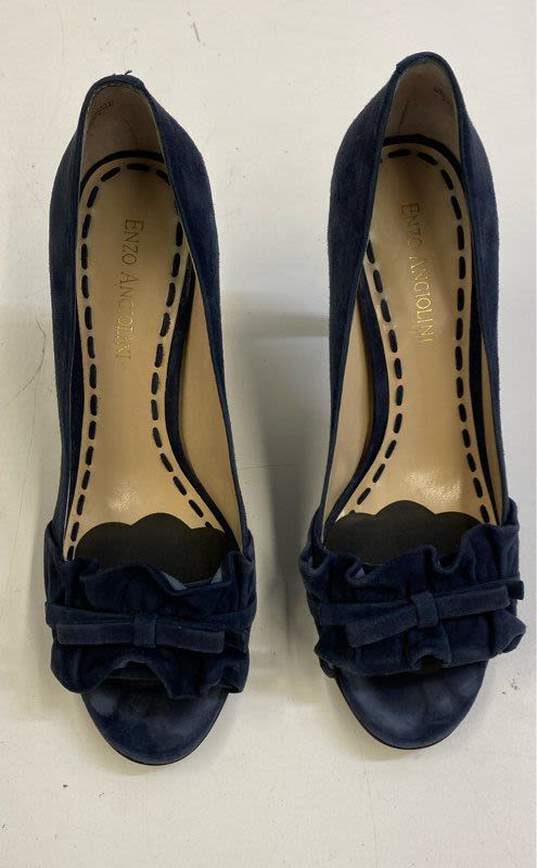 Enzo Angiolini Eamielee Blue Suede High Open Toe Heels sz 6.6 image number 6