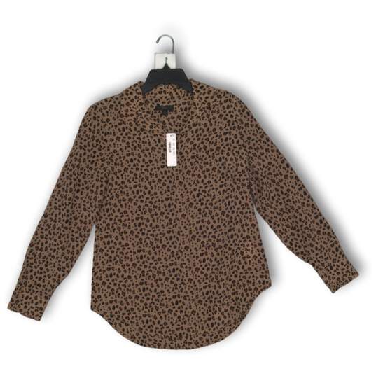 NWT J.Crew Womens Button-Up Shirt Spread Collar Black Brown Animal Print Size 4 image number 1