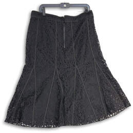 Womens Black Lace Floral Back Zip Knee Length A-Line Skirt Size 14 alternative image