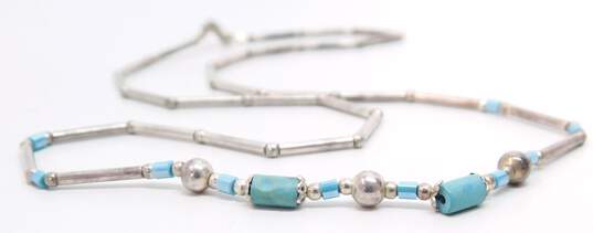 (G) Artisan 925 Southwestern Turquoise Liquid Silver Necklace & Heart Earrings image number 2