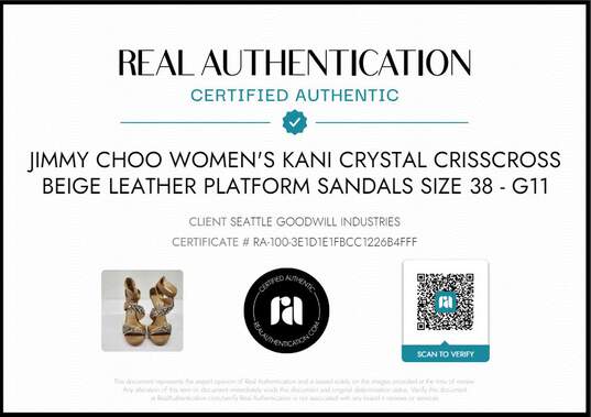 Jimmy Choo Kani Crystal Beige Leather Platform Sandals Size 38 AUTHENTICATED image number 6