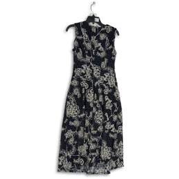 NWT Womens Navy Blue White Floral Round Neck Back Zip A-Line Dress Size 4 alternative image