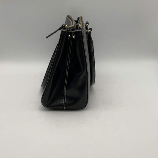 Women Black Leather Inner Zip Pocket Double Handle Shoulder Bag Purse image number 4