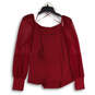 Womens Red Square Neck Long Sleeve Pullover Blouse Top Size Medium image number 2