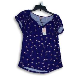NWT Juicy Couture Womens Blue Graphic Print V-Neck Pullover Blouse Top Size XS
