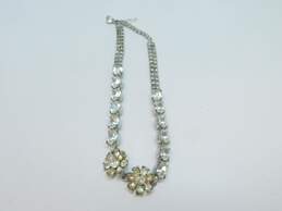 VNTG Icy Clear Rhinestone Silver Tone Necklaces Brooches Earrings 79g alternative image