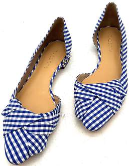 Talbots Blue White Gingham Check Edison D'Orsay Bow Flats Womens Size 8