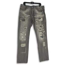 Cult Of Individuality Mens Gray Denim Distressed Straight Jeans Size 36X34