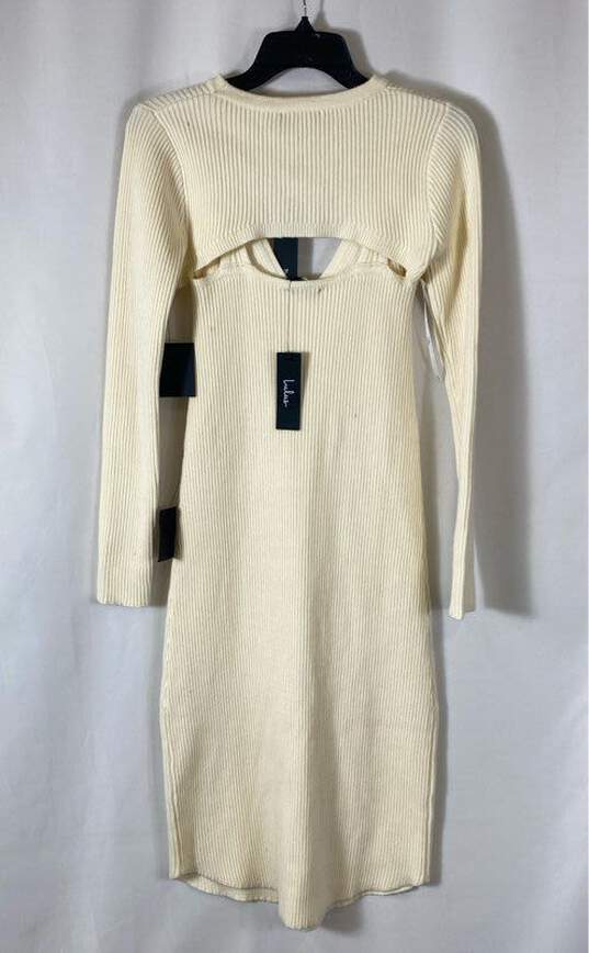 NWT Lulus Womens Ivory Long Sleeve Crew Neck Sweater Dress Size S With Cut Out image number 2