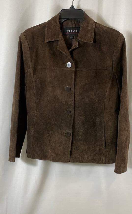 Pritti by Kristen Blake Womens Brown Leather Long Sleeve Collared Jacket Size PL image number 1